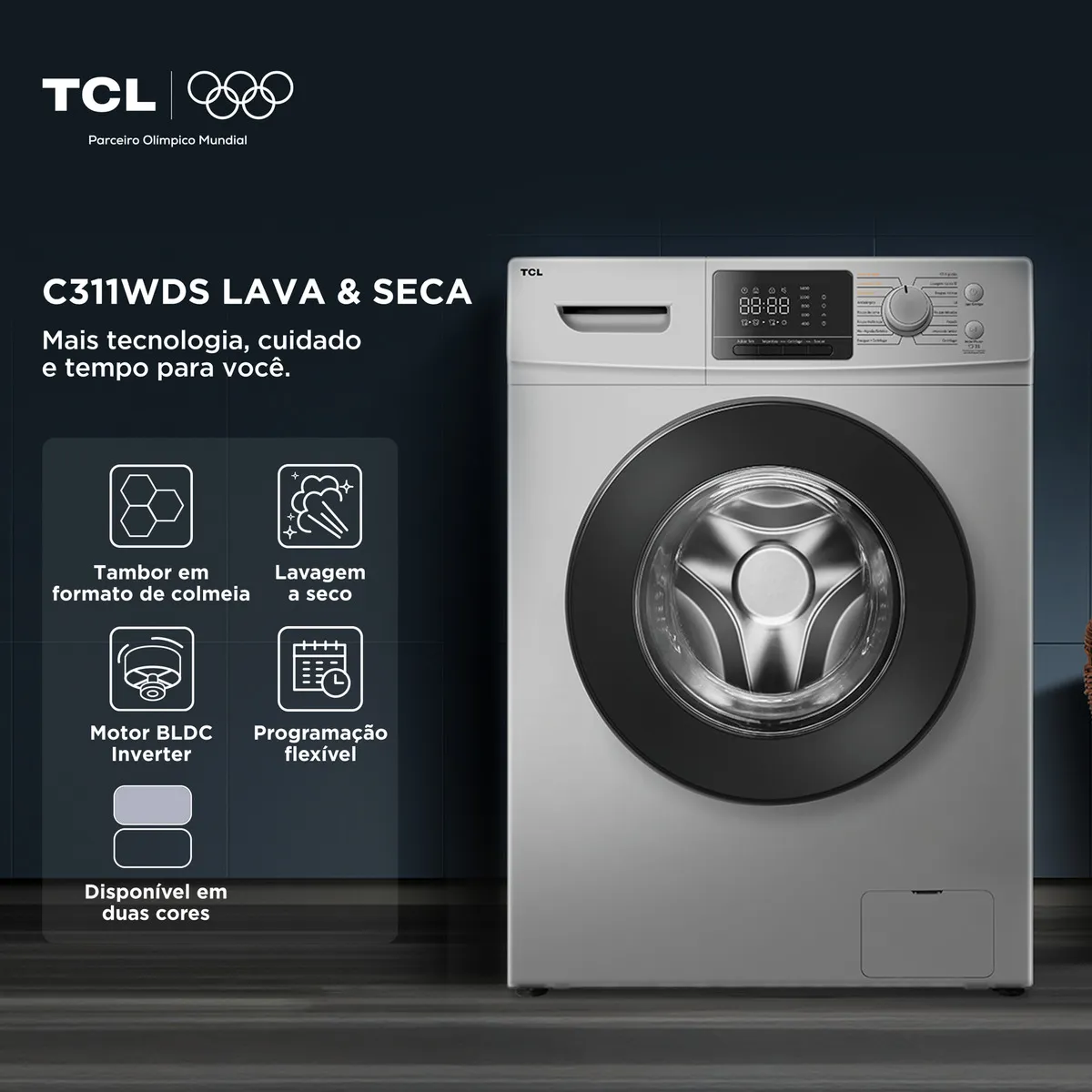 Lava e Seca TCL 11Kg / 7Kg Prata Inverter com lavagem a seco 220V C311WDS - Imagem 3