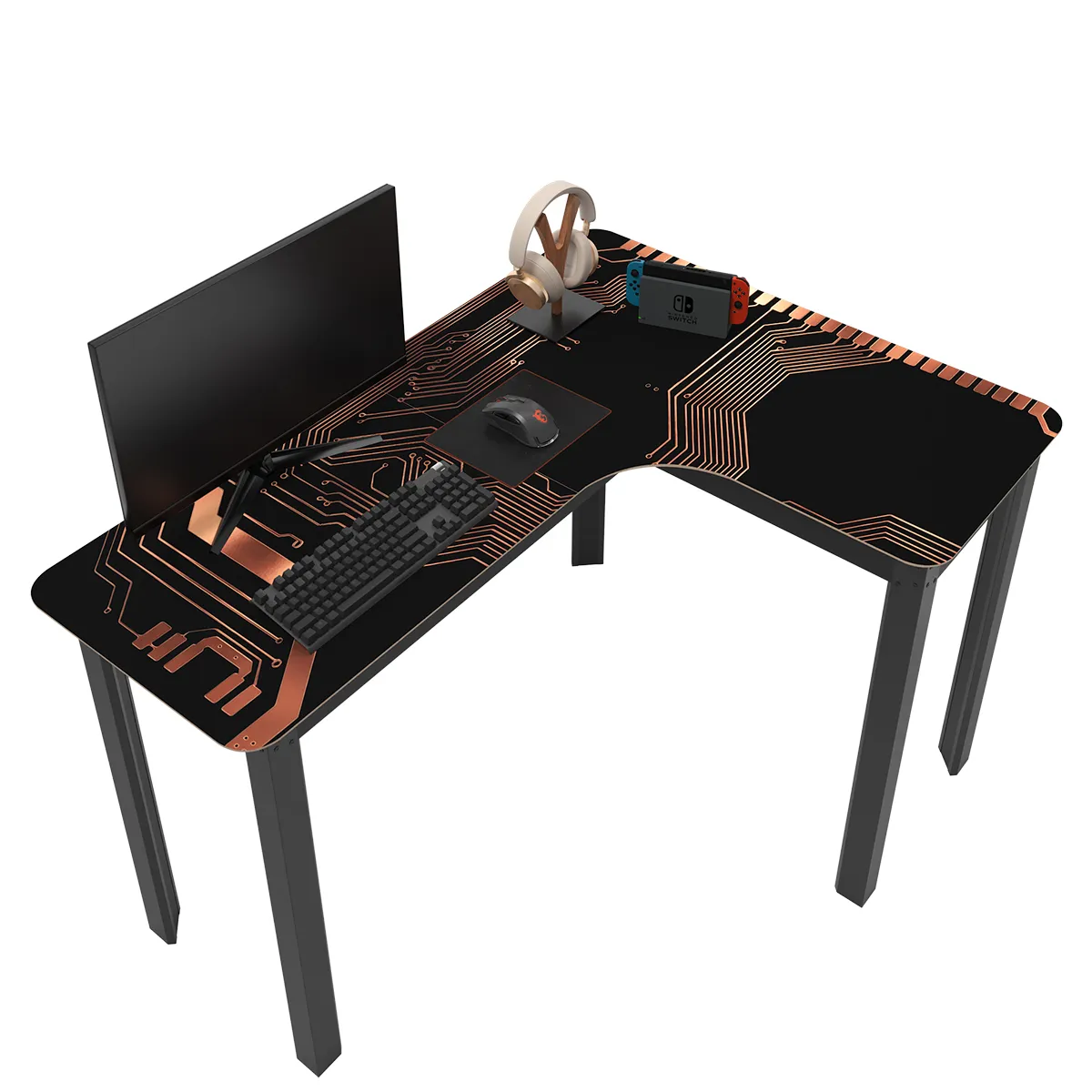 Mesa Em L Orgânica 120cm Com Bordas Arredondadas Design Gamer Com Tampo Circuit Futurista Para Home Office Geek Industrial Moderno Estação De Trabalho Angular Modelo: Legos Circuit - Imagem 3