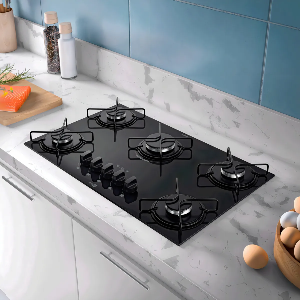 Cooktop 5 Bocas A Gás Atlas Agile Up Mega Chama Preto