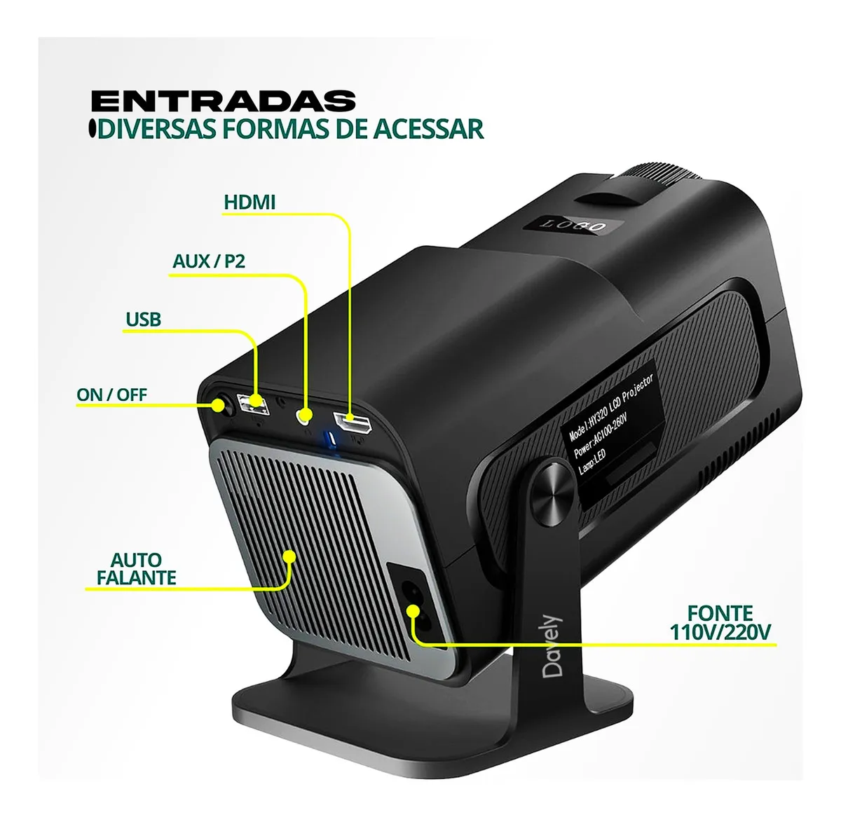 Projetor Hy320 Mini Bahrein Cor Preto