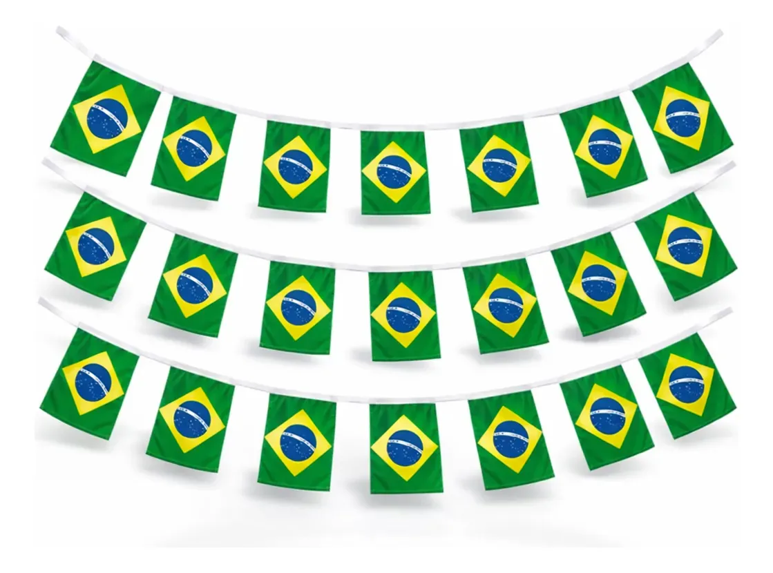 Kit 20m Bandeirinhas Varal Brasil Copa 2026 Verde/Amarelo