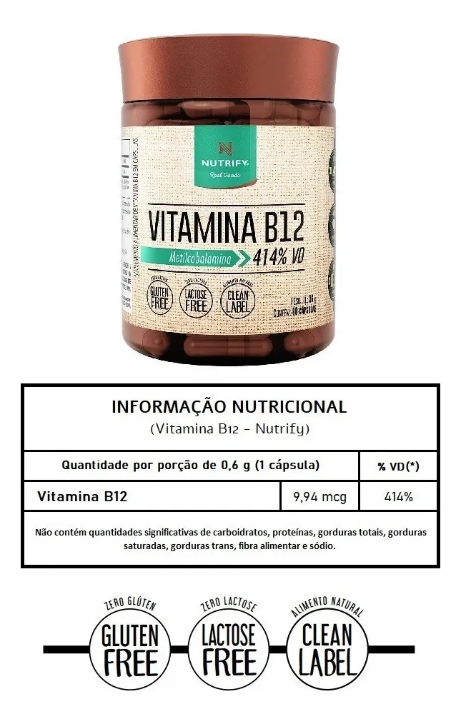 Vitamina B12 Metilcobalamina 60 Cápsulas Nutrify Encapsulados - Imagem 2