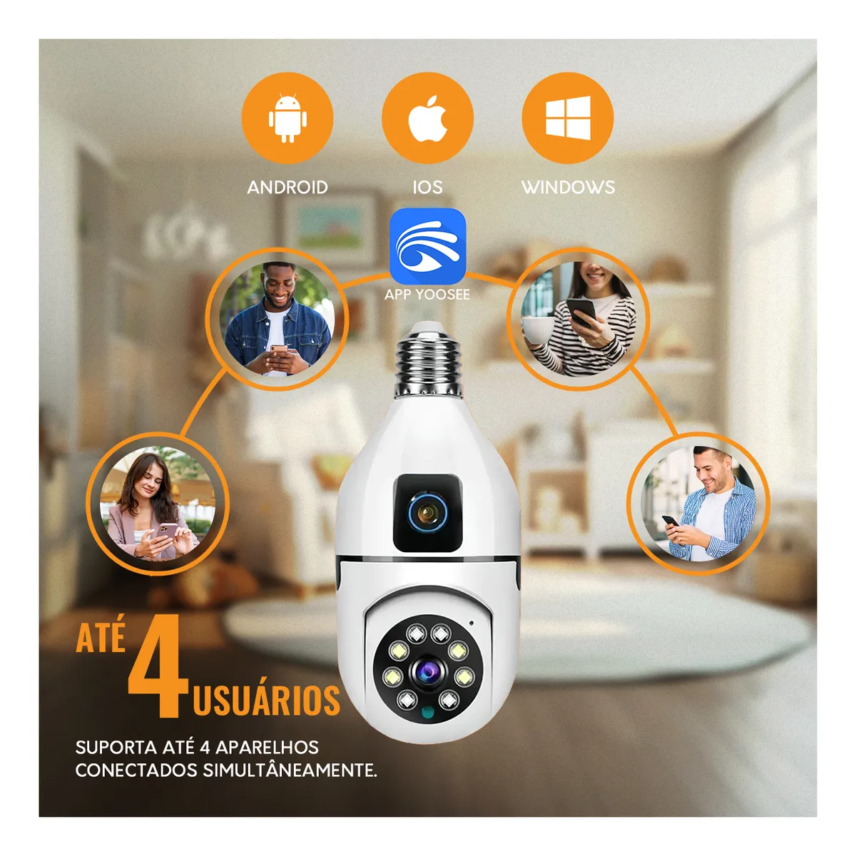 Kit 2 Câmeras Lâmpadas Segurança 2 Lentes Wifi Visão Noturna