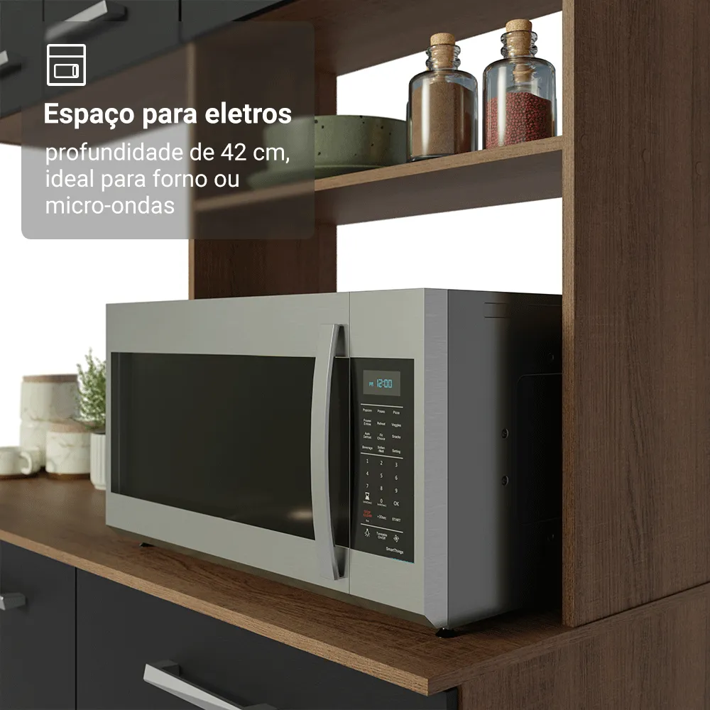 Armário De Cozinha Compacta 196cm Rustic/preto Aura Madesa - Imagem 3