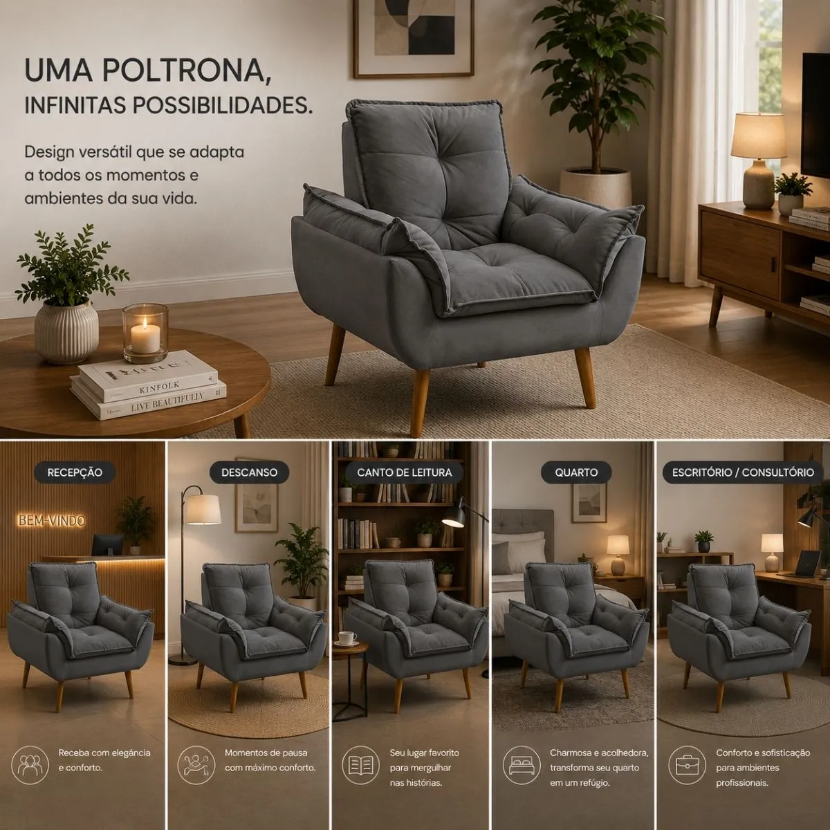 Poltrona Decorativa Opala de Suede para Sala Arapongas Luxo — foto 9
