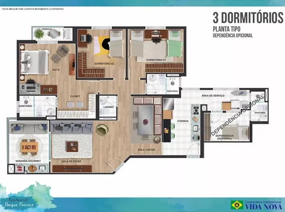 Cota Apto 3 Dormts - Grupo 13 Parque Firenze - 125mts 