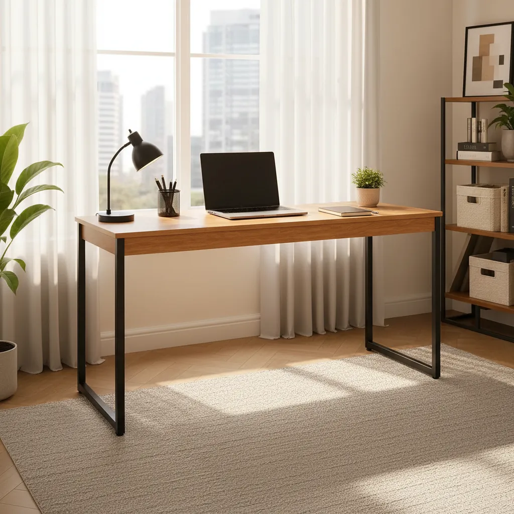 Escrivaninha Industrial 110cm  Mesa Estudo Aparador Pés Aço