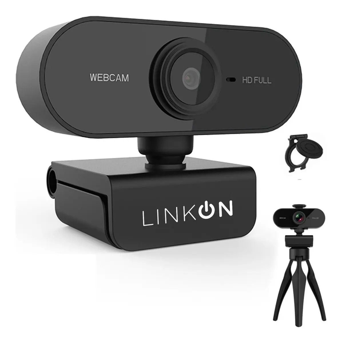 Webcam Camara Web Linkon Fullhd 1080p Usb Microfono + Tripode Color Negro