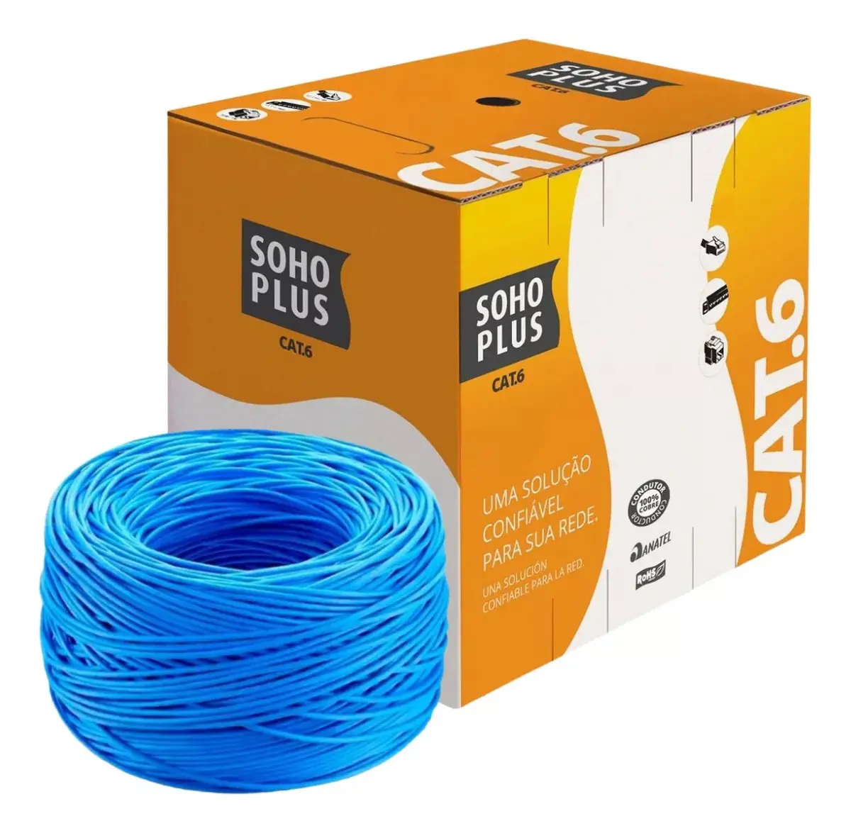 Cabo De Rede Furukawa Soho Plus Cat6 305 Metros Anti-chamas Cmx 4 Pares 8 Fios 100% Cobre - Azul