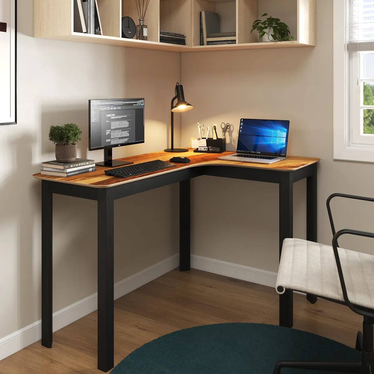 Mesa Em L Orgânica Com Tampo Veios Em Onda Madeira Curva 120cm Para Pc Escrivaninha De Canto Home Office Design Industrial Moderno Gamer Estação De Trabalho Angular Para Escritório Modelo:legos - Imagem 2