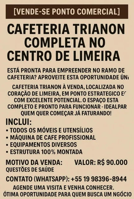 Ponto Comercial De Cafeteria Completa A Venda Em Limeira