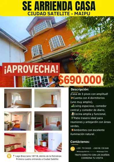 Casa En Arriendo, Ciudad Satelite, Maipu