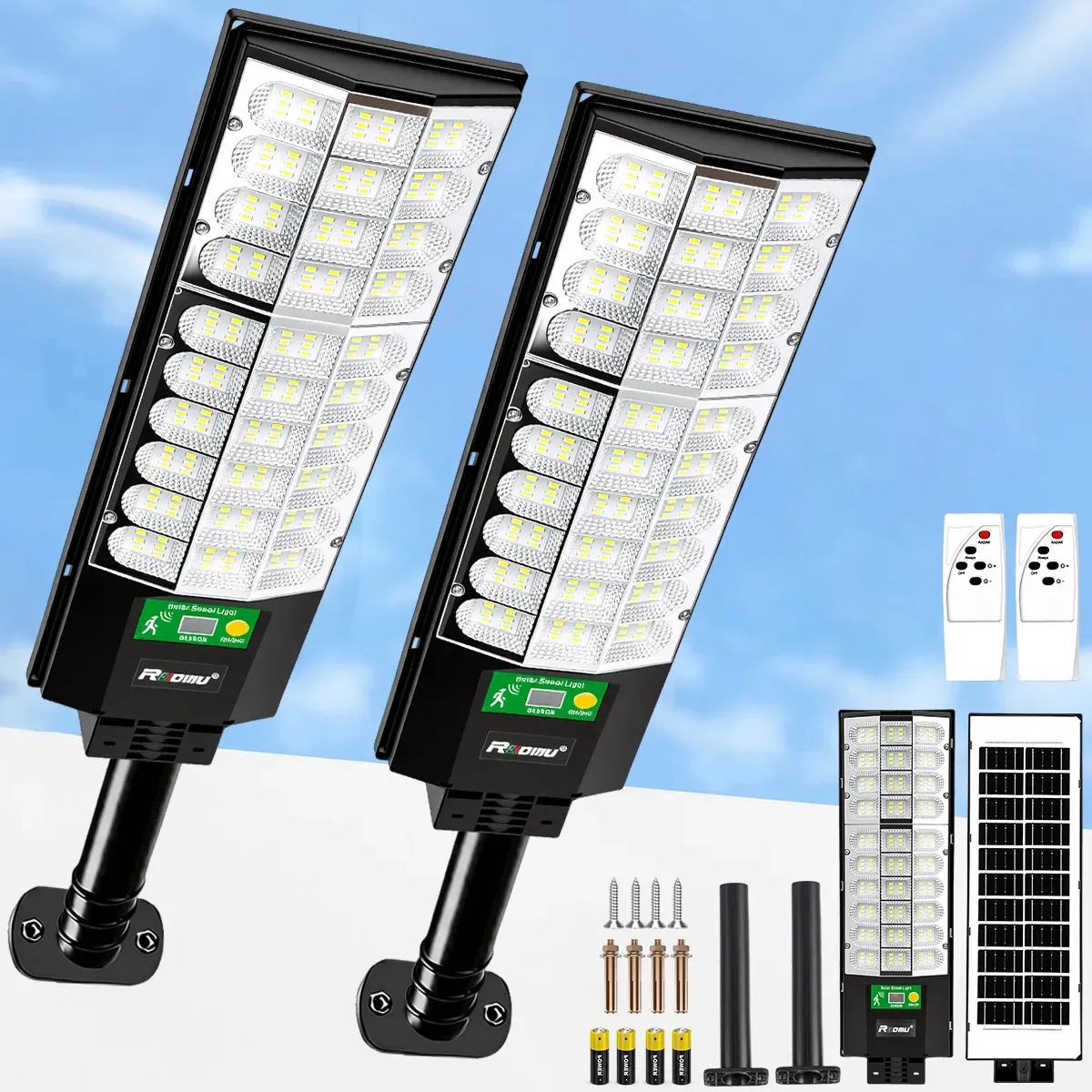 Kit 2 Luminária Solar Led 1000W com Sensor IP67 Refletor Solar Potente