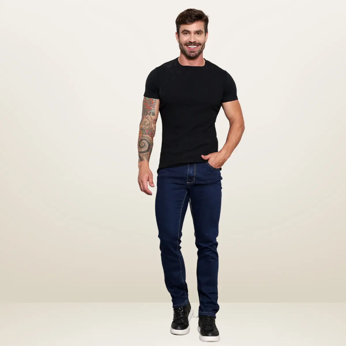 Calça Jeans Masculina Corte Reto Com Elastano Casual