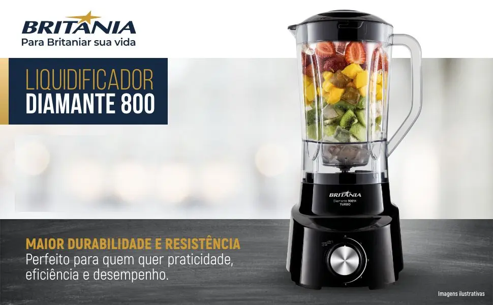 Liquidificador Diamante 2,65 L Com 4 Lâminas 1050W de Potência Cor Preto Britânia - Imagem 3