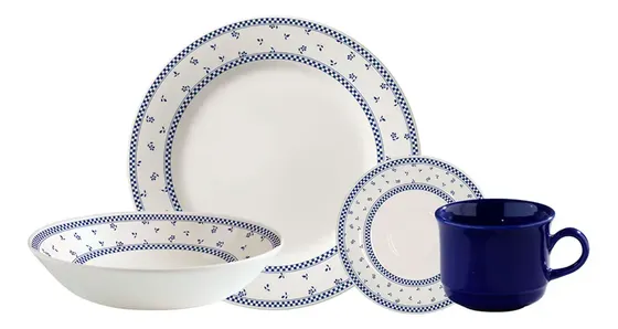 Juego De Vajilla Dominó(tazas Y Platos) 16 Piezas Corona Blanco y azul