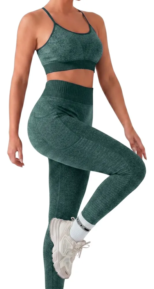 Conjunto Academia Legging E Top C/bolso Poliamida Demillus Verde Esmeralda Zero Transparência Microfibra Veste G E Gg
