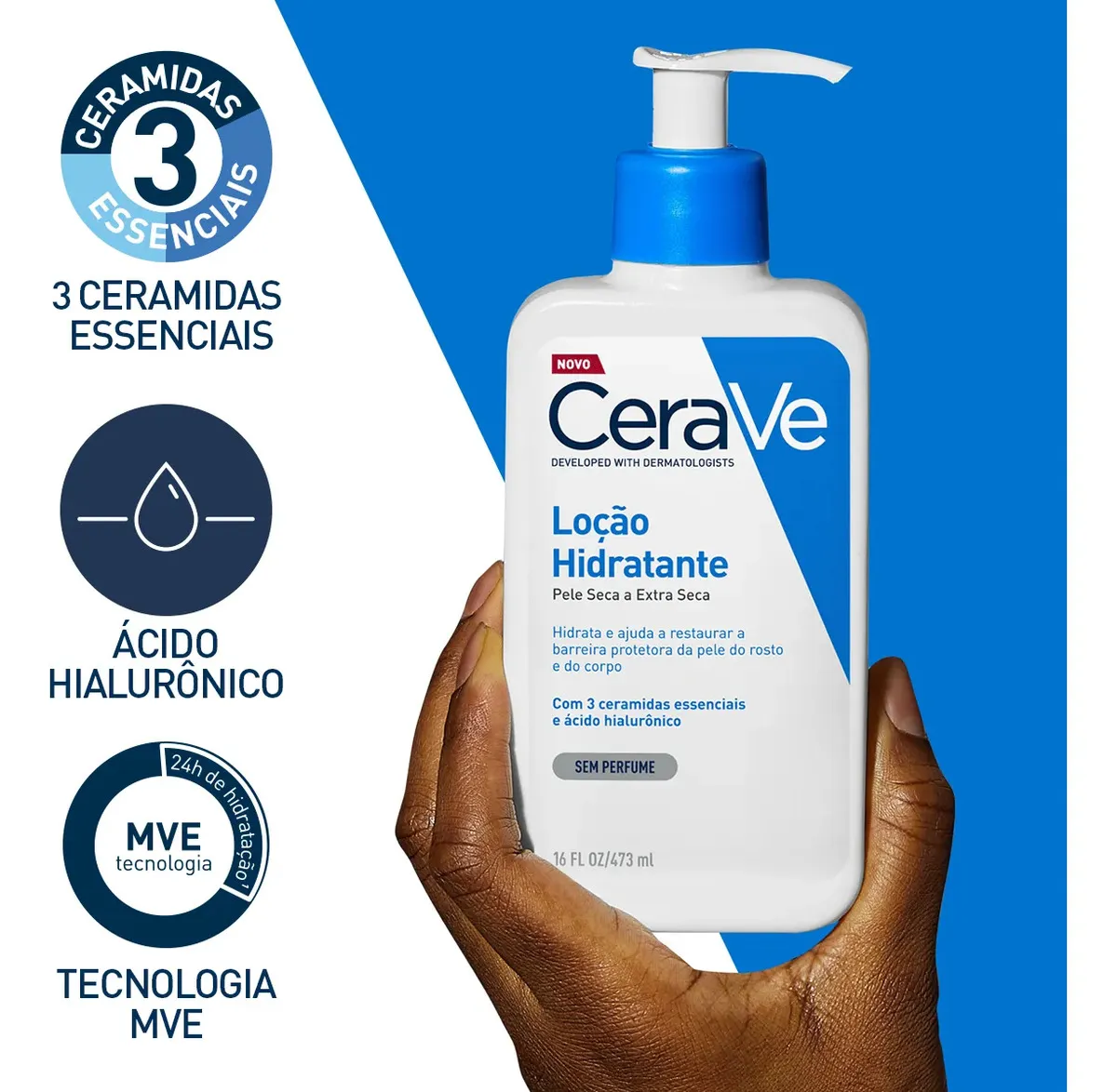 Loção Hidratante Corporal Sem Perfume, com Ceramidas Essenciais e Ácido Hialurônico, Textura Fluida CeraVe 473ml - Imagem 2