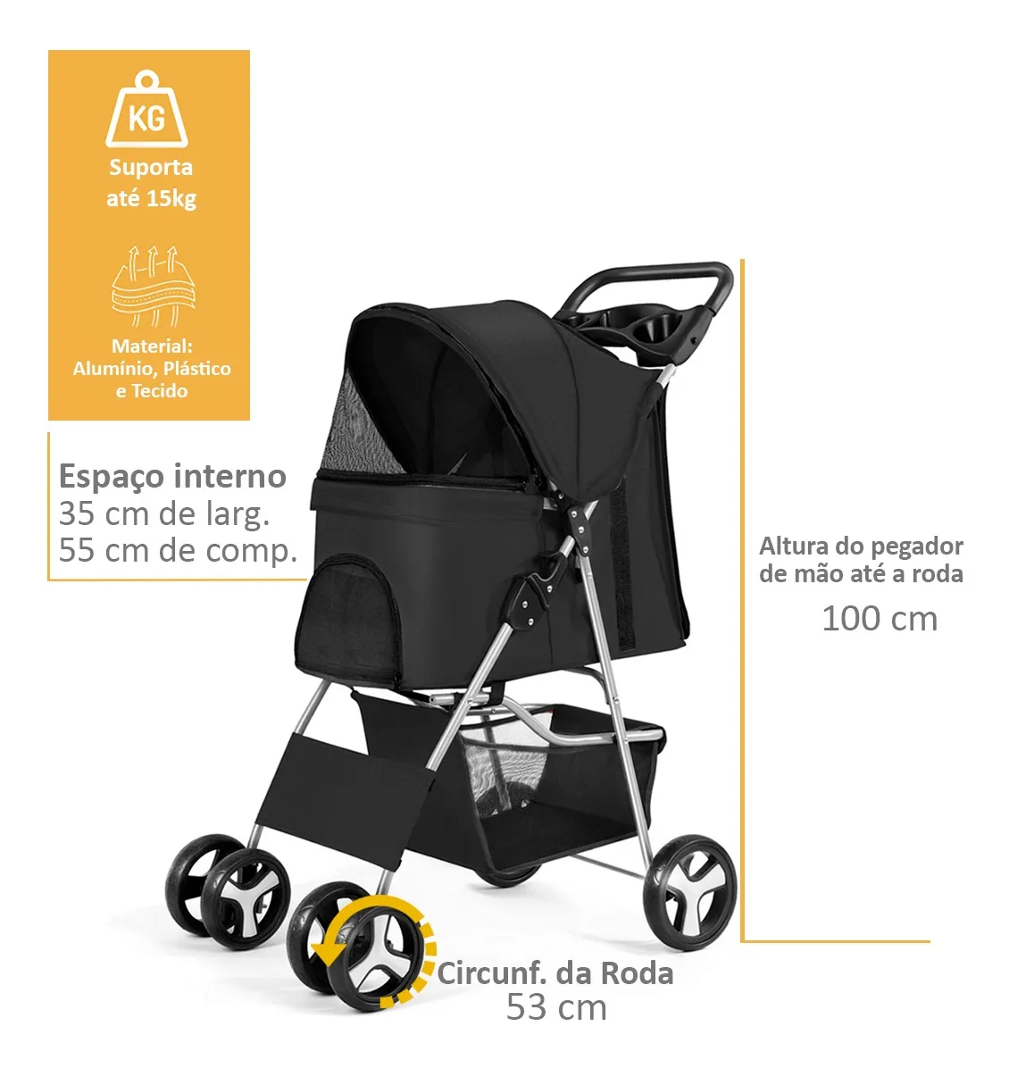 Carrinho Passeio Pet Animal Estimação Pequeno Porte Até 15kg - Imagem 2