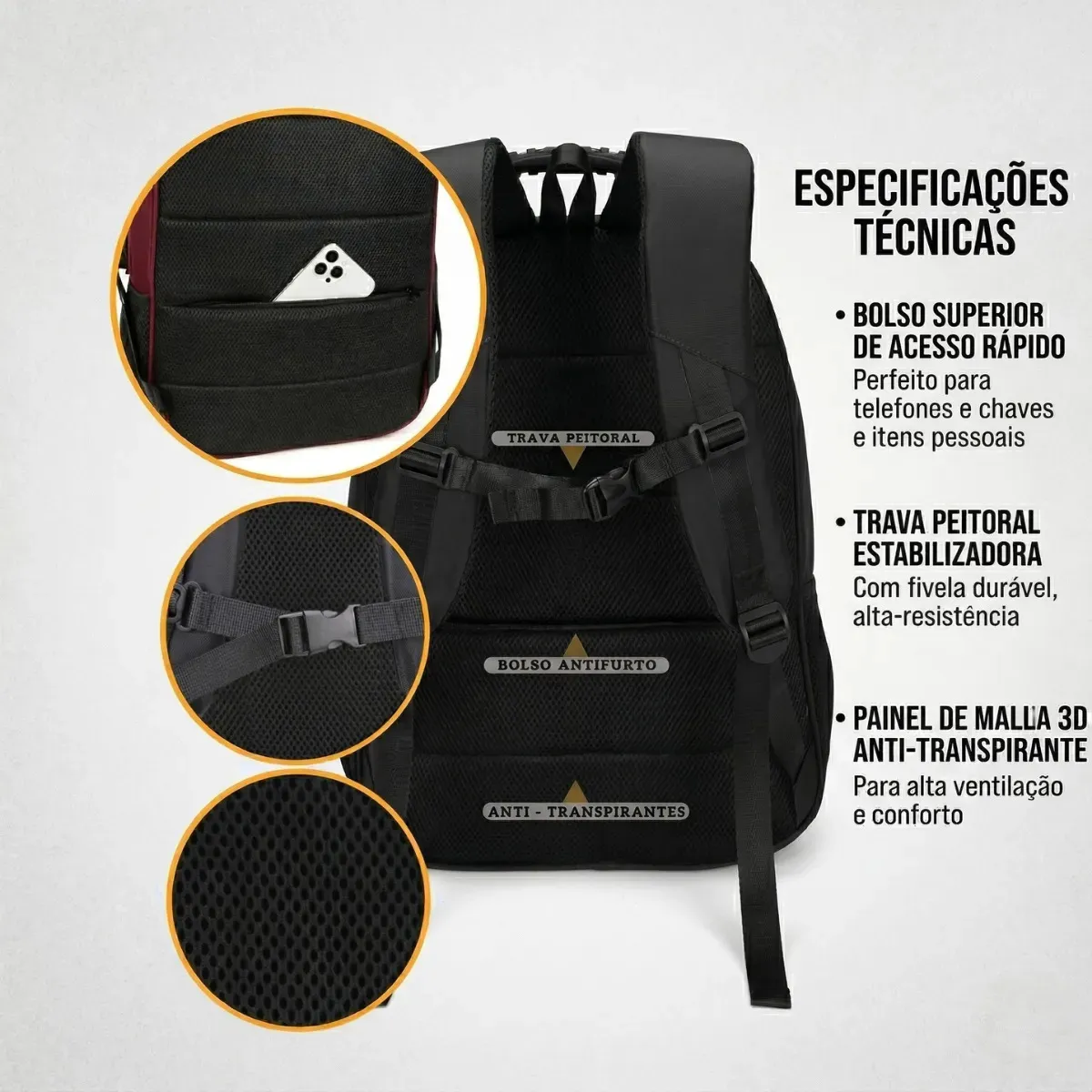 Mochila Notebook Masculina Reforçada Impermeável Executiva Viagem Anti Furto Grande 35L Forpak
