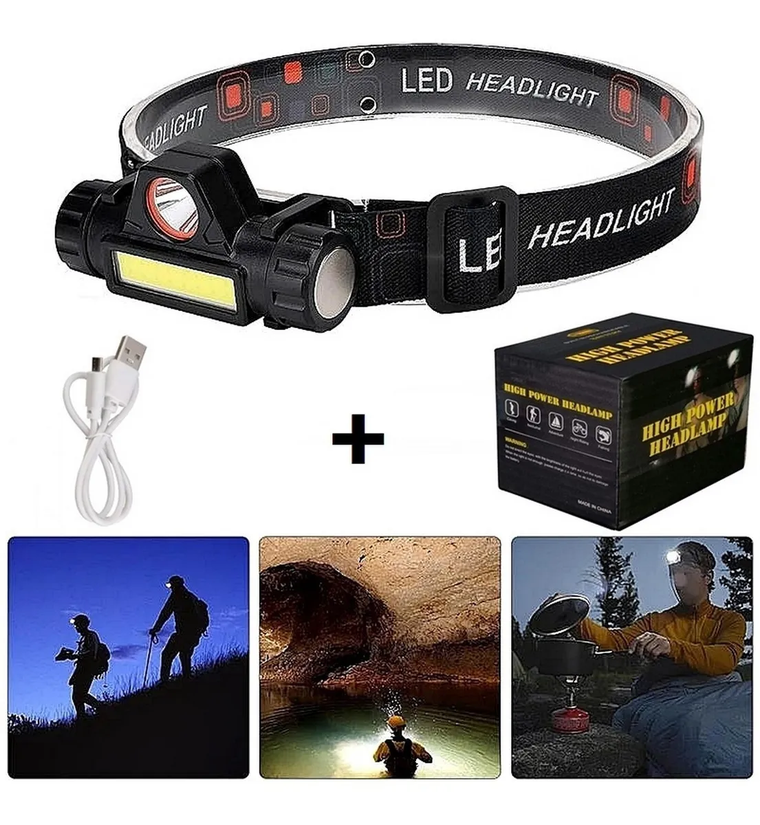 Linterna Minera Usb Vincha Recargable 2 Luces Led Camping