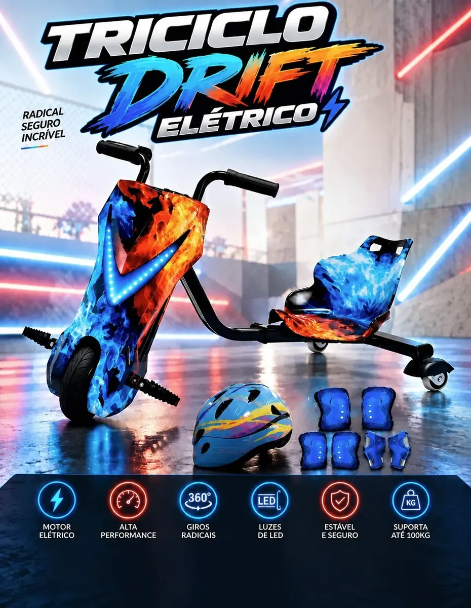Patinete Triciclo Infantil Drift Elétrico Brinquedo 100kg