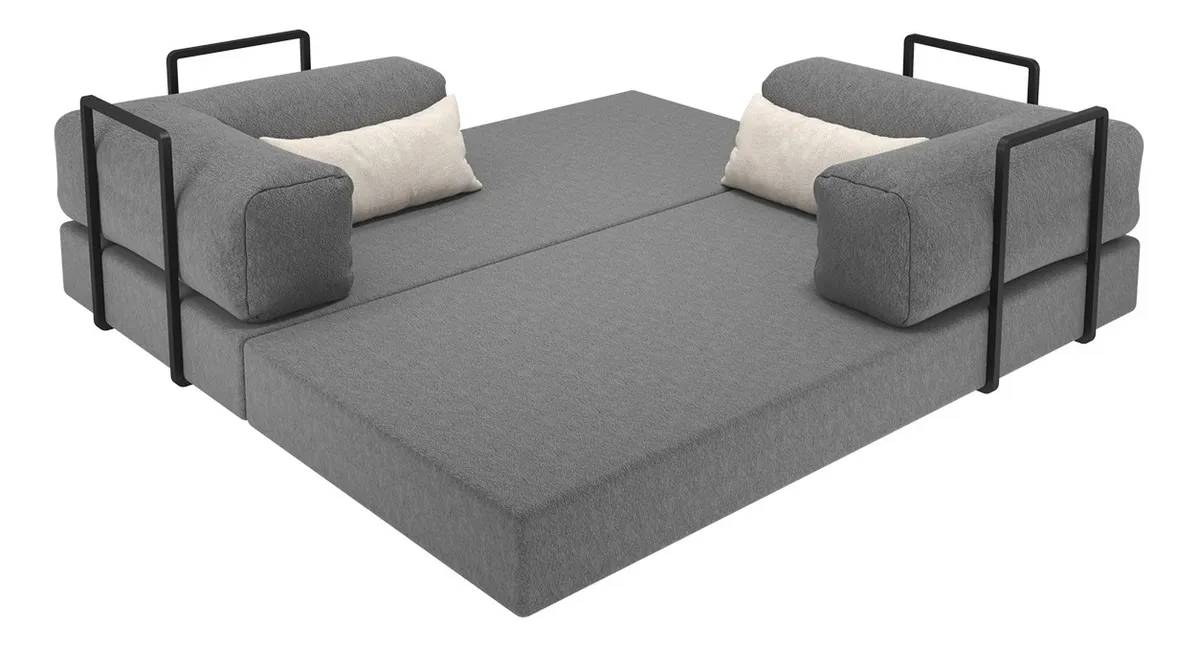 Sofá Vira Cama 2 Lugares Inteiro De Espuma Cinza Na Caixa Cinza - Imagem 3