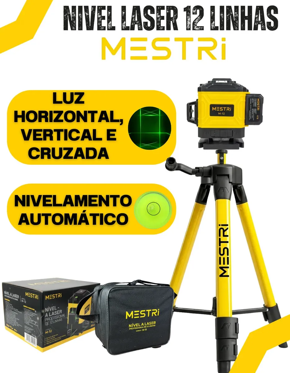 Nível a Laser 3D Mestri Verde com 12 Linhas e Tripé Profissional — foto 4
