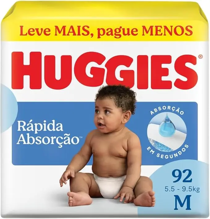 Huggies Fralda Descartável Rápida Absorção M - 92 Un