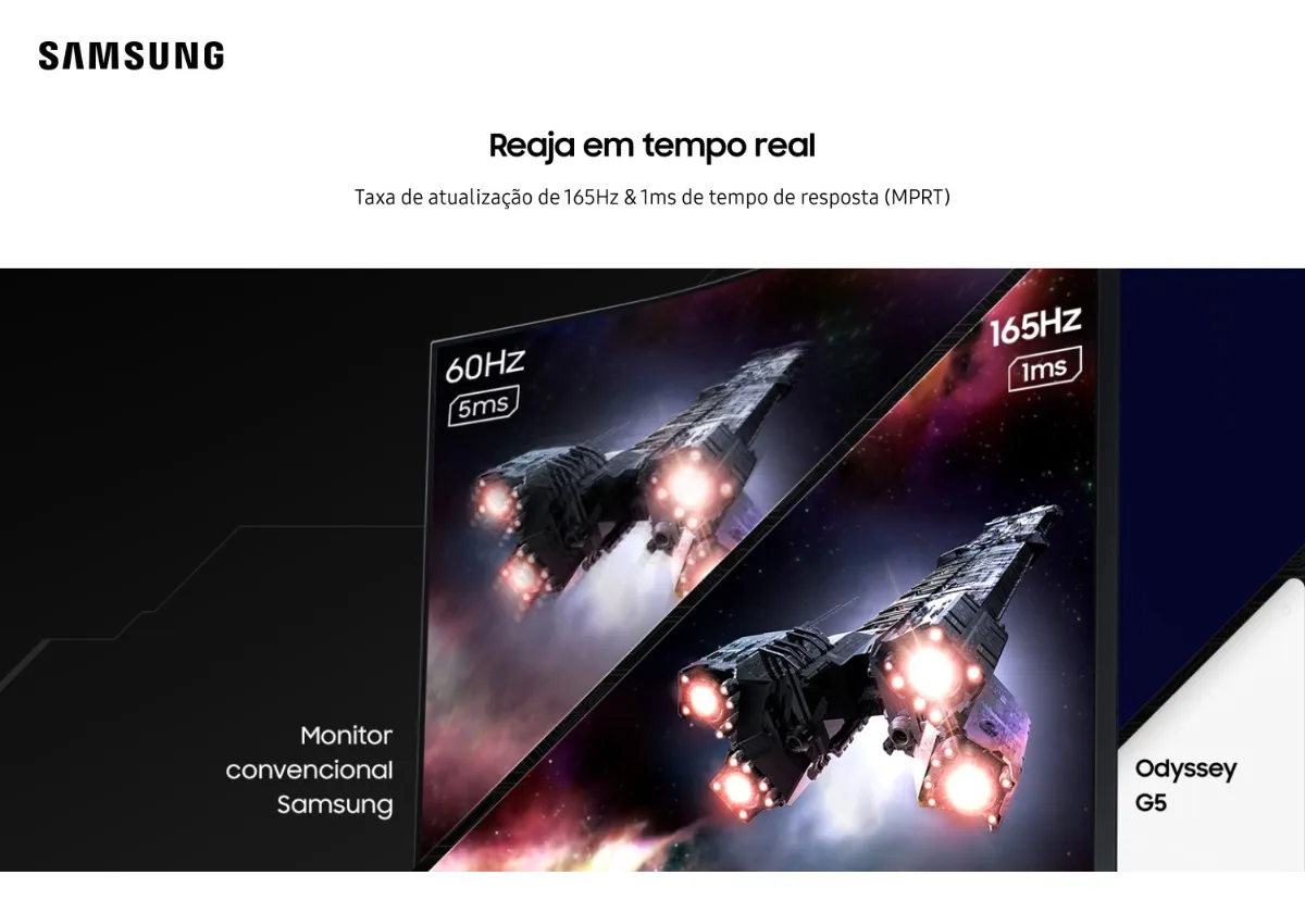Monitor Gamer Samsung Odyssey G5, 32 ,qhd, 165hz,1ms,hdmi,dp Preto - Imagem 2