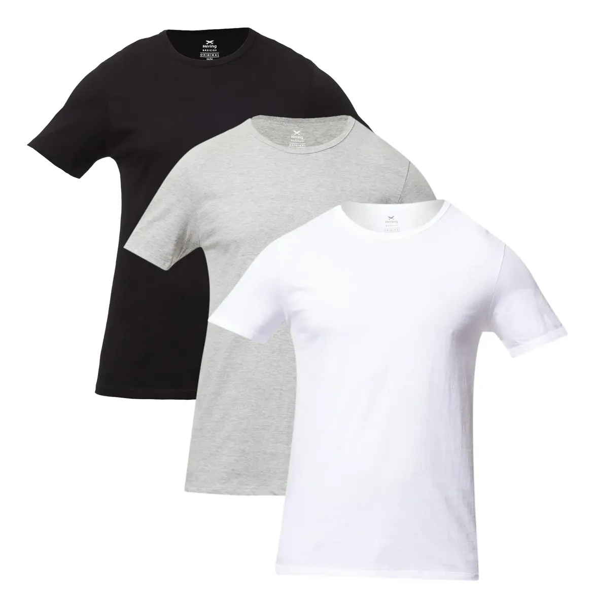 Kit Com 3 Camisetas Masc Básicas Slim Gola Redonda Hering