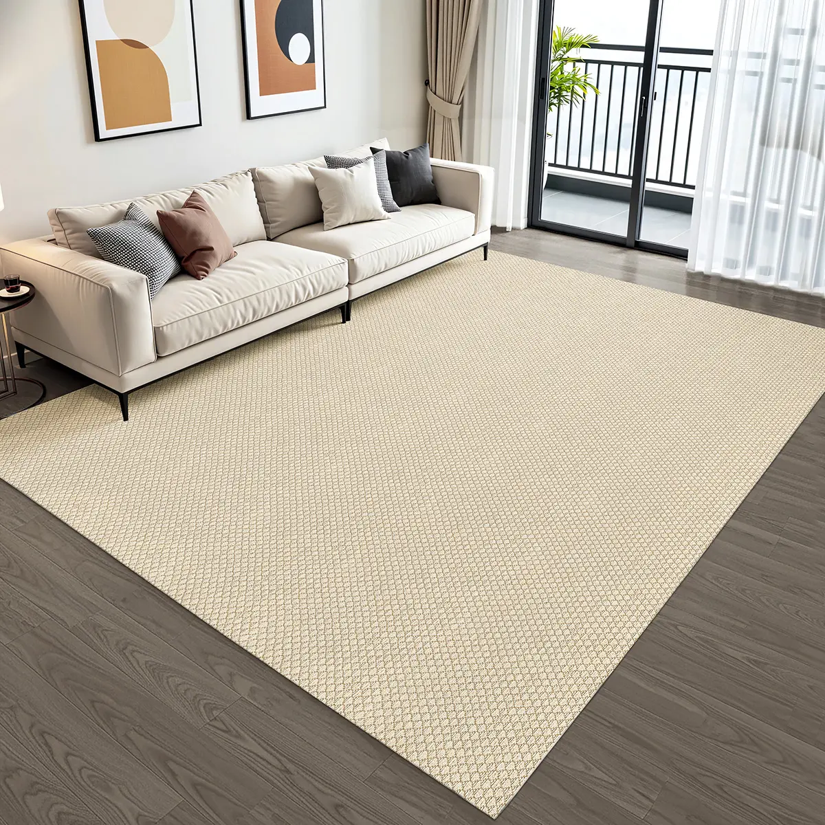 Tapete Sisal Sintético Com Algodão Grande Antiderrapante Lavável Bege Natural De Tear