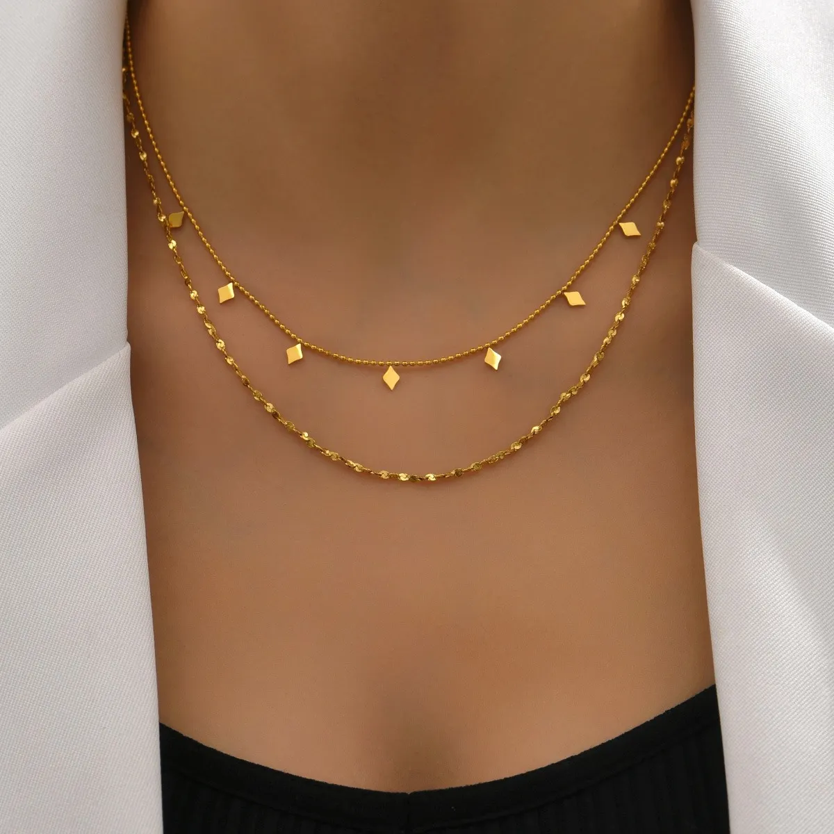 Colar Feminino Dupla Camada Aço Inox Banhado A Ouro 18k Dourado