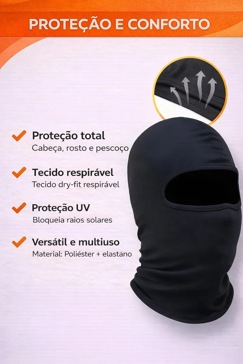 Touca Motoqueiro Ninja Balaclava Térmica Proteção Uv50+