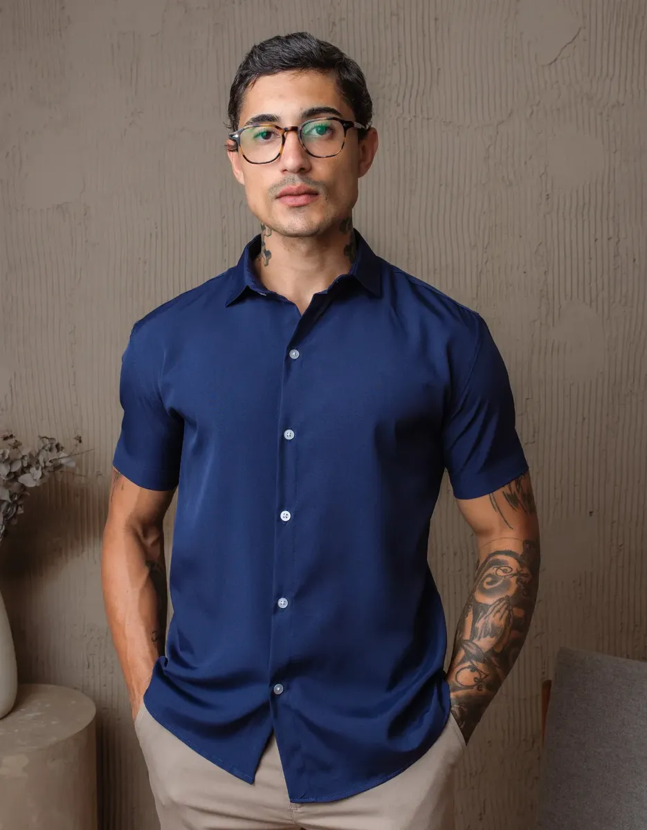 Camisa Social Masculina Gola Italiana Confortável
