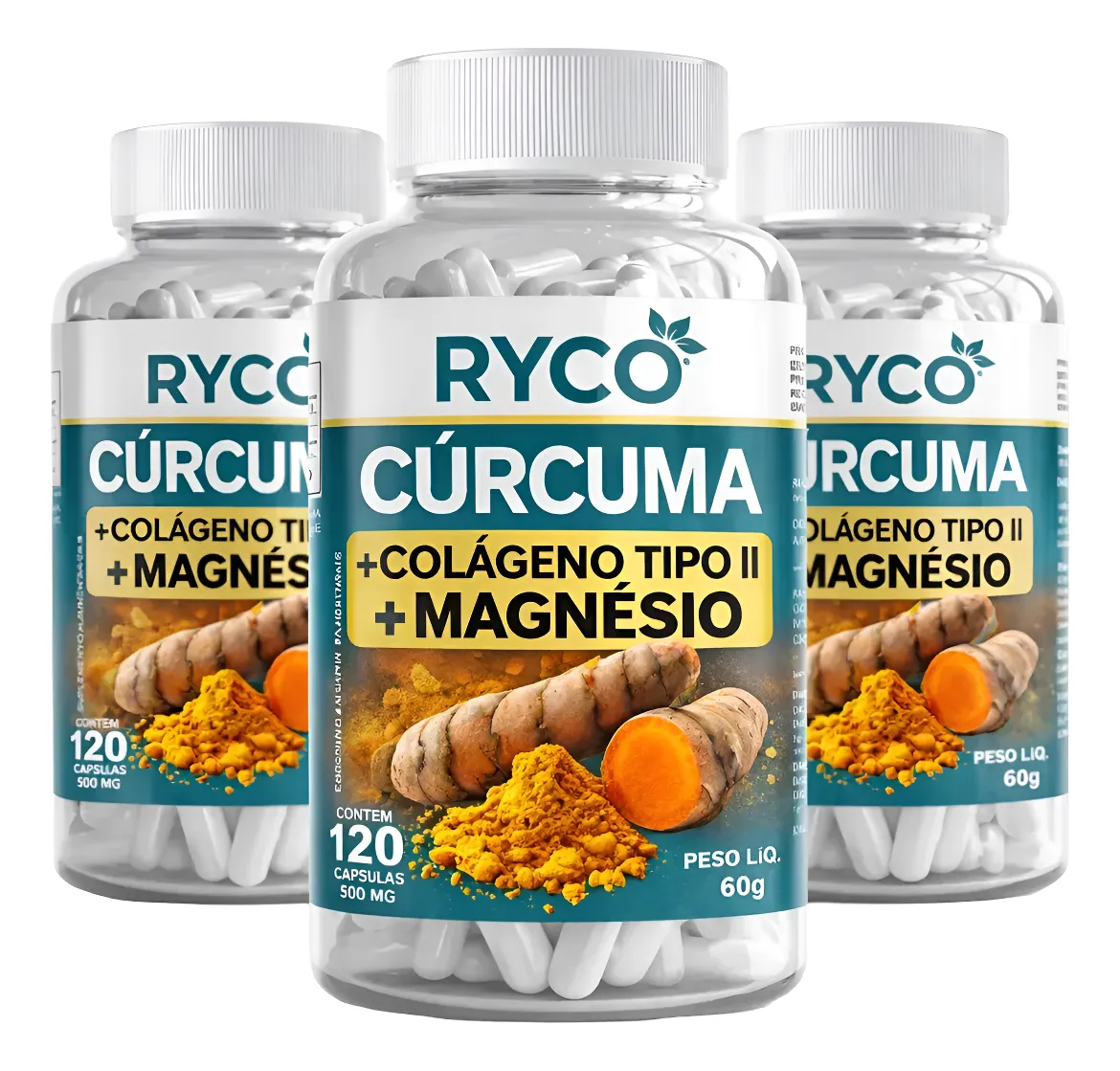 3x Cúrcuma Com Colágeno Tipo 2 + Cloreto Magnésio 360cáps