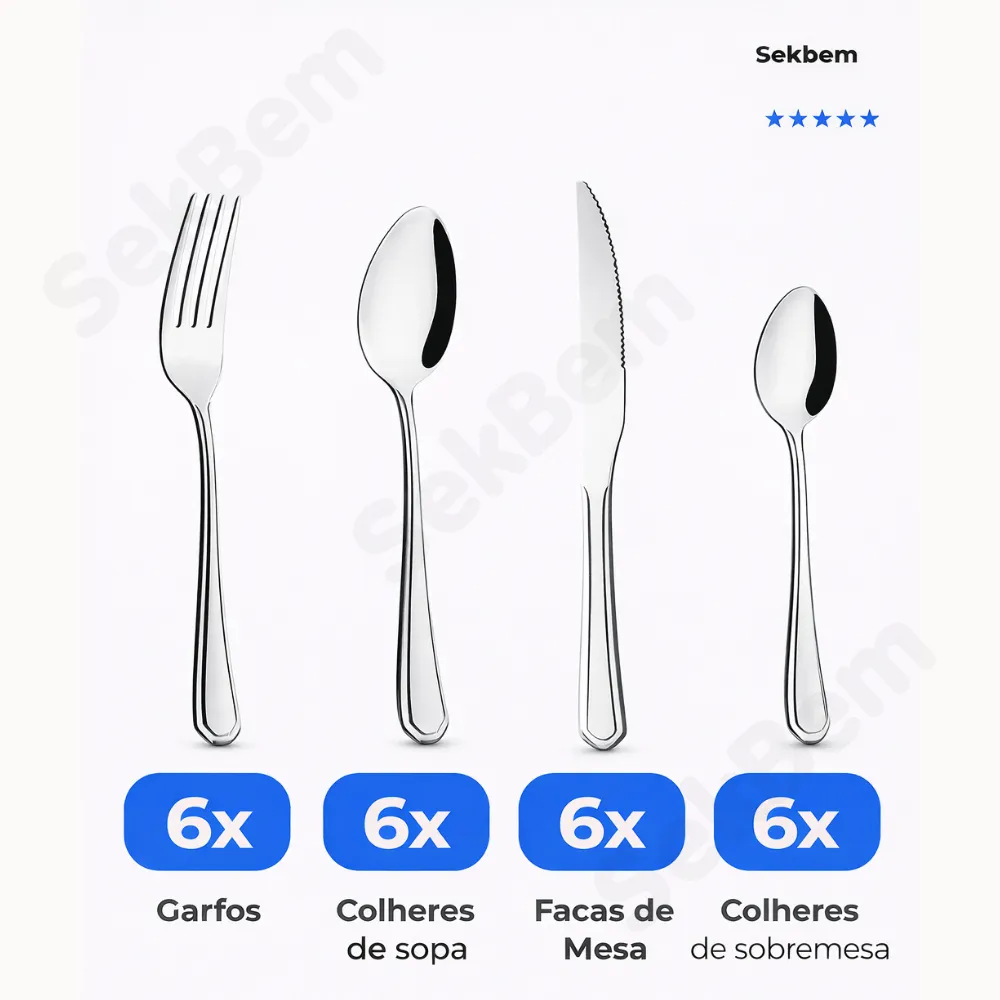 Faqueiro Jogo De Talheres 24 Peças De Aço Inox - Imagem 2