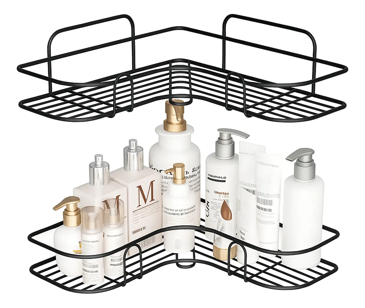 Kit 2 Suporte Porta Shampoo De Canto Sabonete Banheiro Adesivo Parede Sem Furos Box Luxo Cor Preto Brielli Home