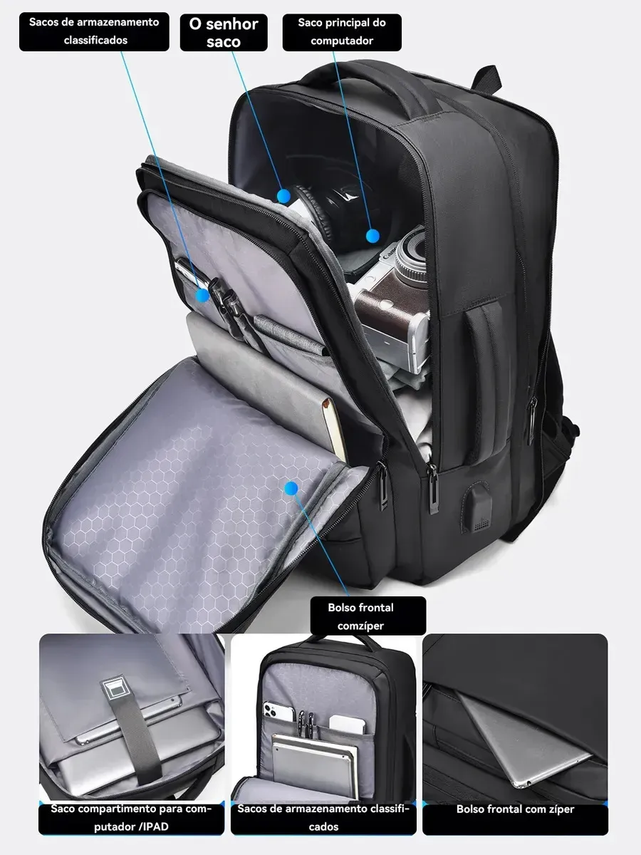 Mochila jiesipote À Prova D'água Reforçada Expansível Cor Preto