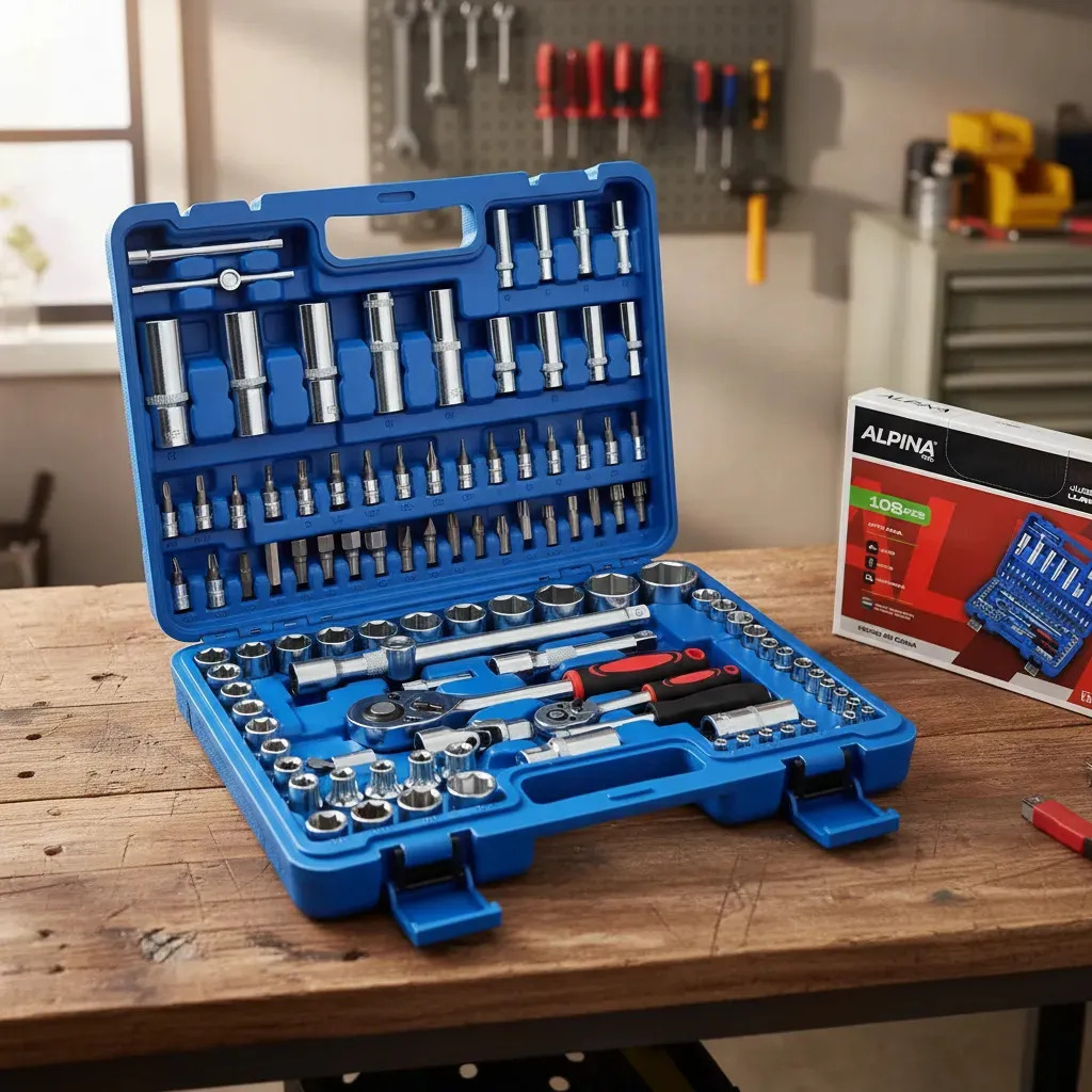 Kit De Herramientas Combinadas Alpina 108 Piezas En Caja De Transporte Color Azul Claro