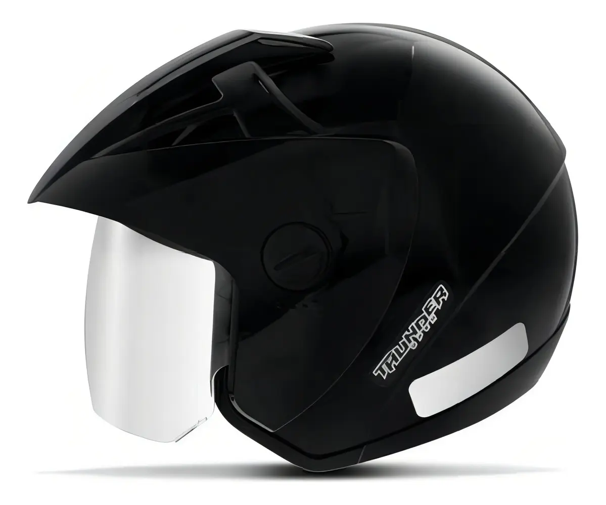 Capacete Aberto Ebf Thunder Moto Masculino Feminino Cor Preto Brilhante Tamanho 56