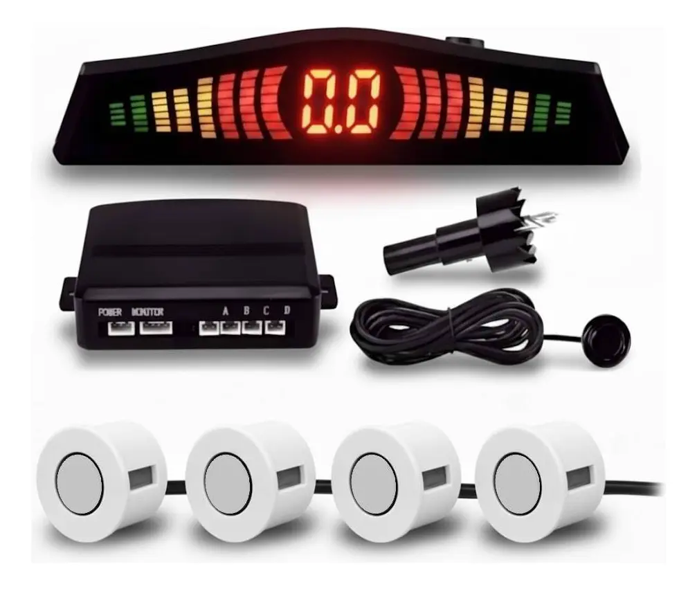 Sensor De Estacionamento Ré 4 Sinal Sonoro Universal Cor Branco - sensor de ré, sensor estacionamento