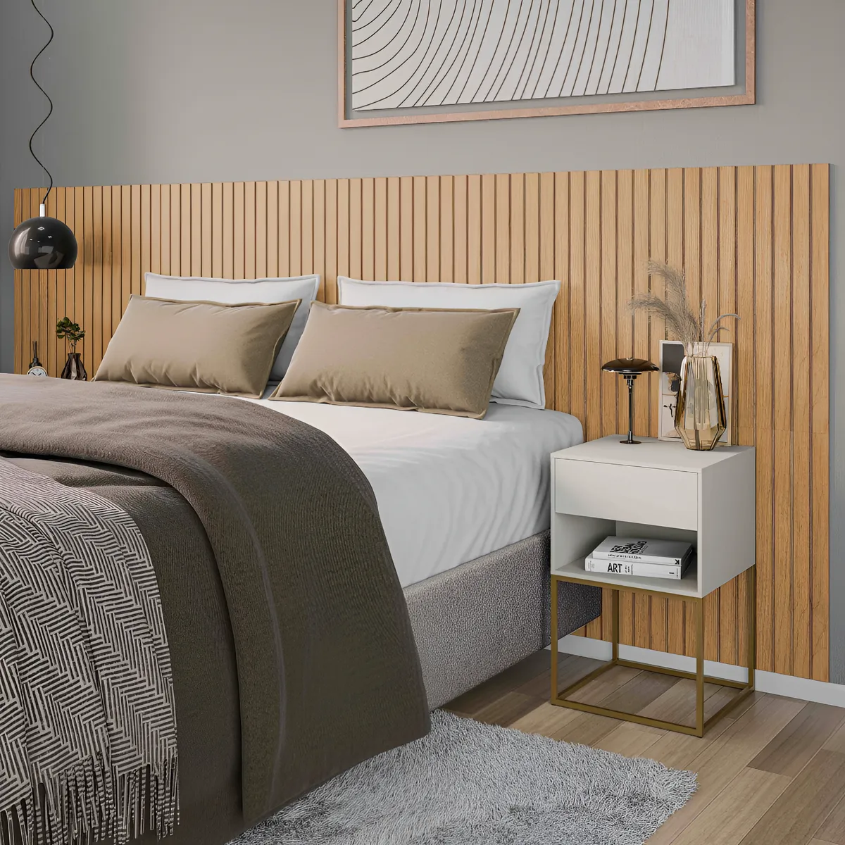 As Melhores Cabeceira de casal Custo Benefício para transformar seu quarto em 2025 3 3) LH Móveis – Cabeceira Casal Ripada MDF