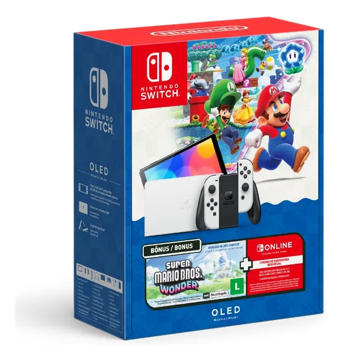 Console Nintendo Switch Oled Nintendo Bundle Super Mario Bros Wonder 3 Meses Nintendo Switch Online 64gb Branco