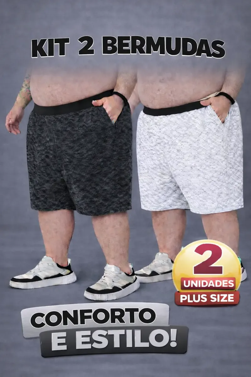 Kit 2. Bermudas Plus Masculinas Moletom Academia Casual Lote Sortido Rajado E/ou Liso G3    ( 54 )
