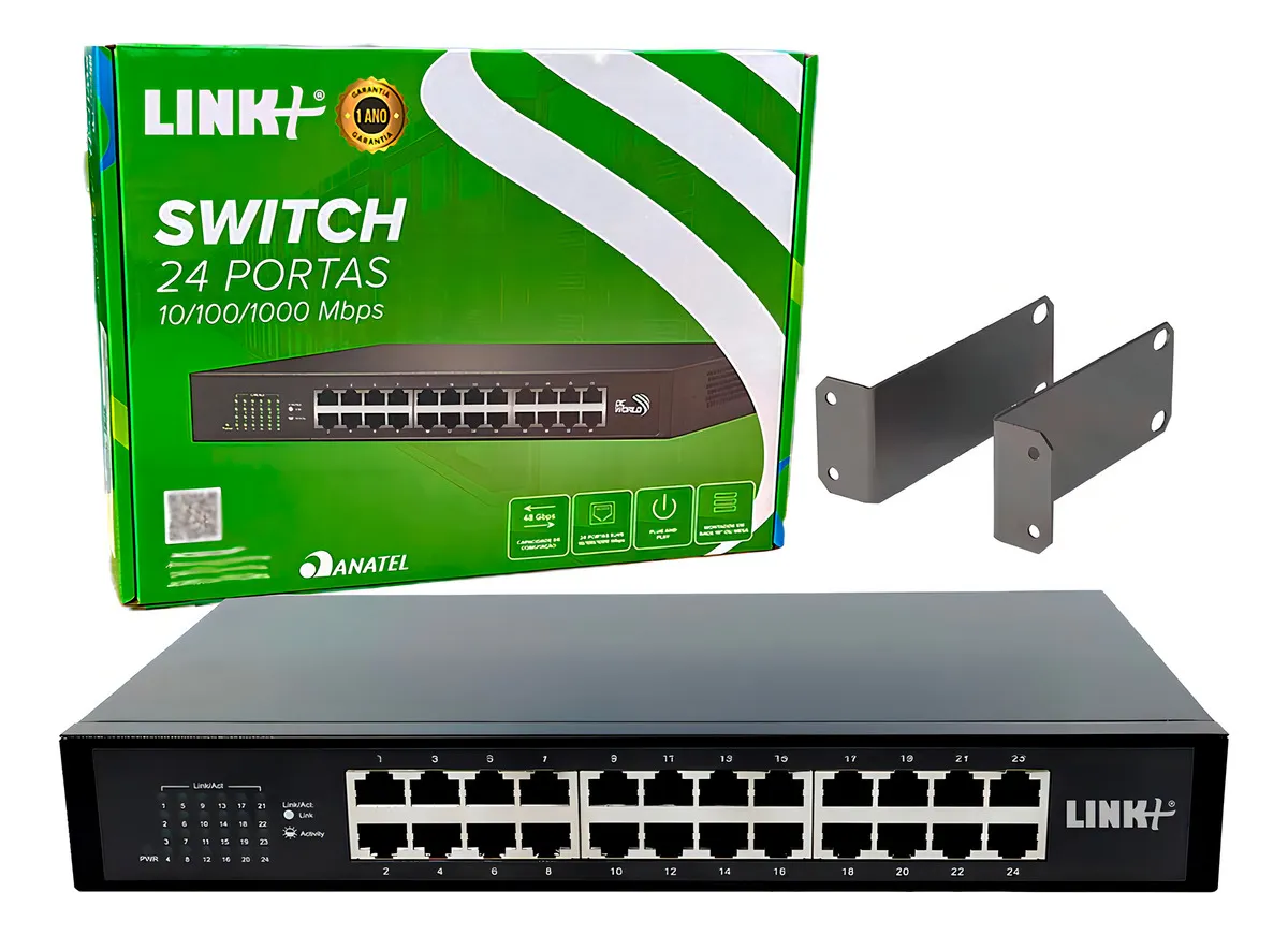 Switch Gigabit Link+ 24 Portas 10/100/1000 Mbps Comutação 48gbps Rack