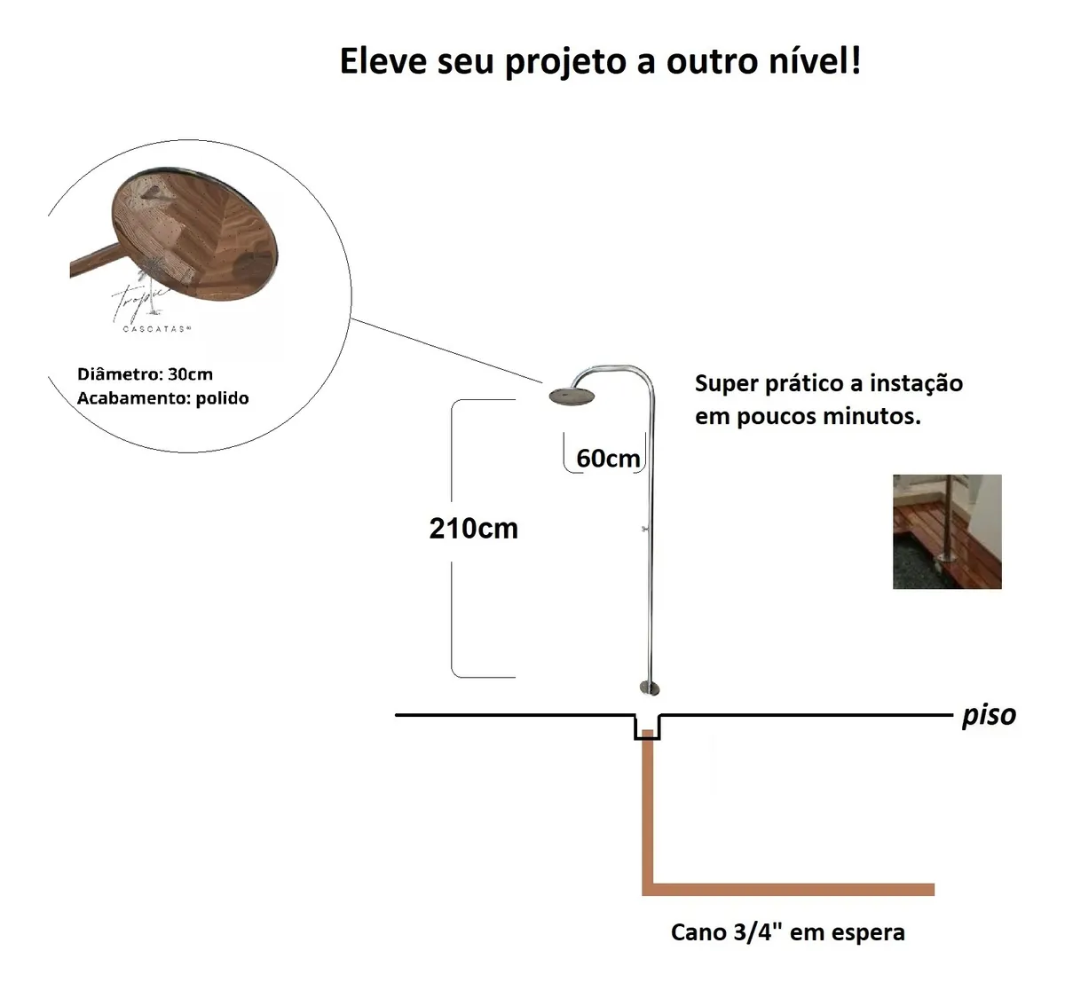 Ducha Inox 304 Piscina Área Externa Tropical Cascatas - Imagem 3