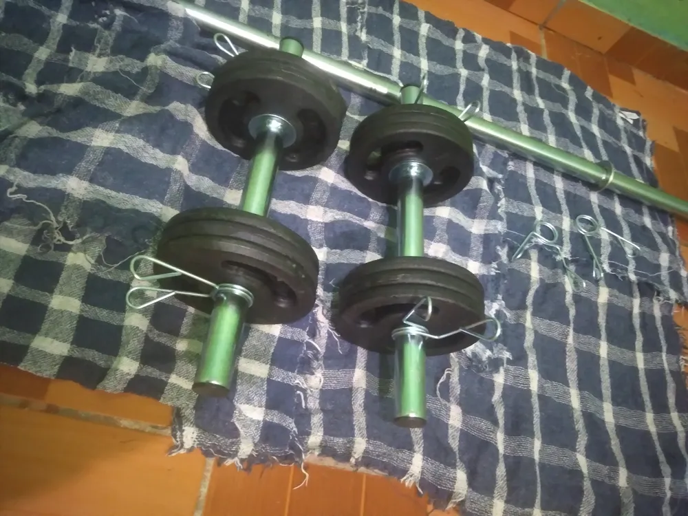 Kit Halteres De Anilhas E Barras Fitness Completo - 21 Peças Preto - Imagem 2