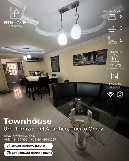 Venta Town House Semi Amoblado, Circuito Cerrado, Urbanización Terrazas Del Atlántico, Puerto Ordaz, Guayana, Venezuela 