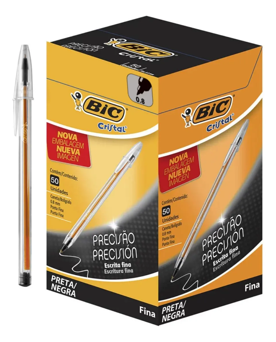 Caneta esferográfica BIC Cristal Precisão cor preto exterior transparente traço fina 0.8 mm em caixa - kit de 5050 unidades - Imagem 2